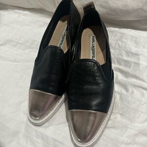 Karl Lagerfeld Paris Caralee Gold Cap Toe Slip on Loafers.